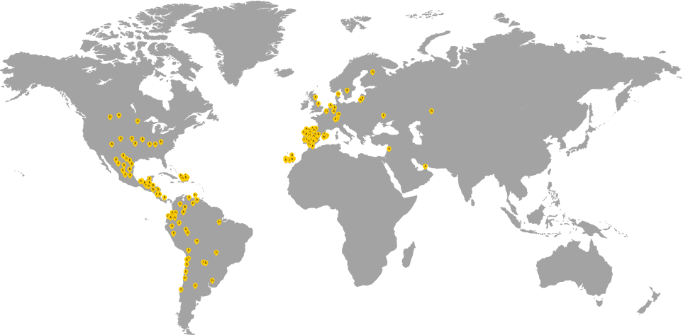 Mapa de alumnos por todo el mundo de manera online en la Universidad de las Hespérides